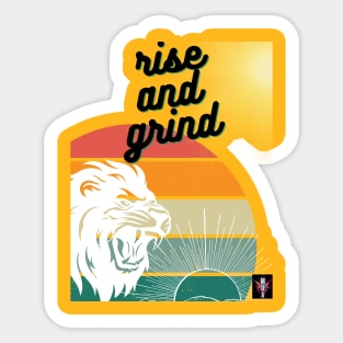 Rise And Grind lion Face Motivational Retro Vintage Pop Art Design Sticker